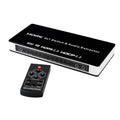Black HDMI switch unit with remote control for 4-input 1-output video switching with audio separation