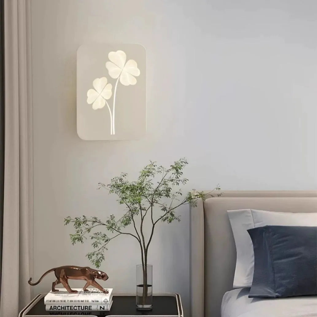 Modern wall lamp with acrylic shade and iron body featuring three-colour LED lighting in various pattern designs
