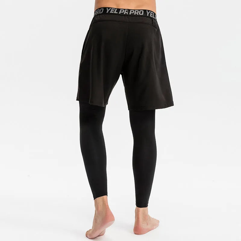 Men's grey quick-drying high elastic tight pants for running and fitness.