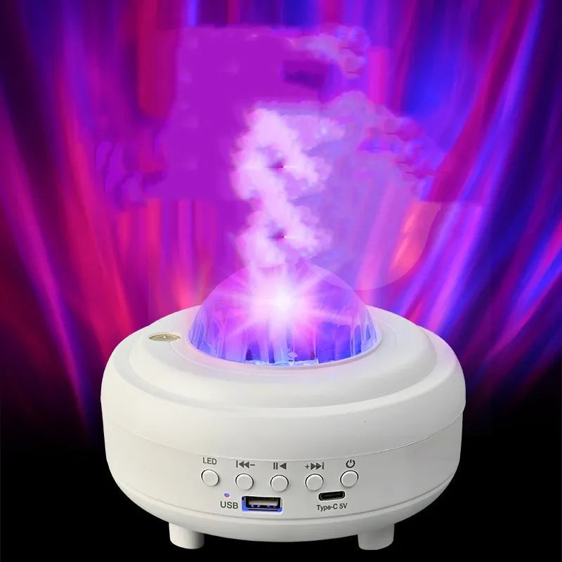 White Galaxy Star Projector night light projecting blue star patterns on ceiling