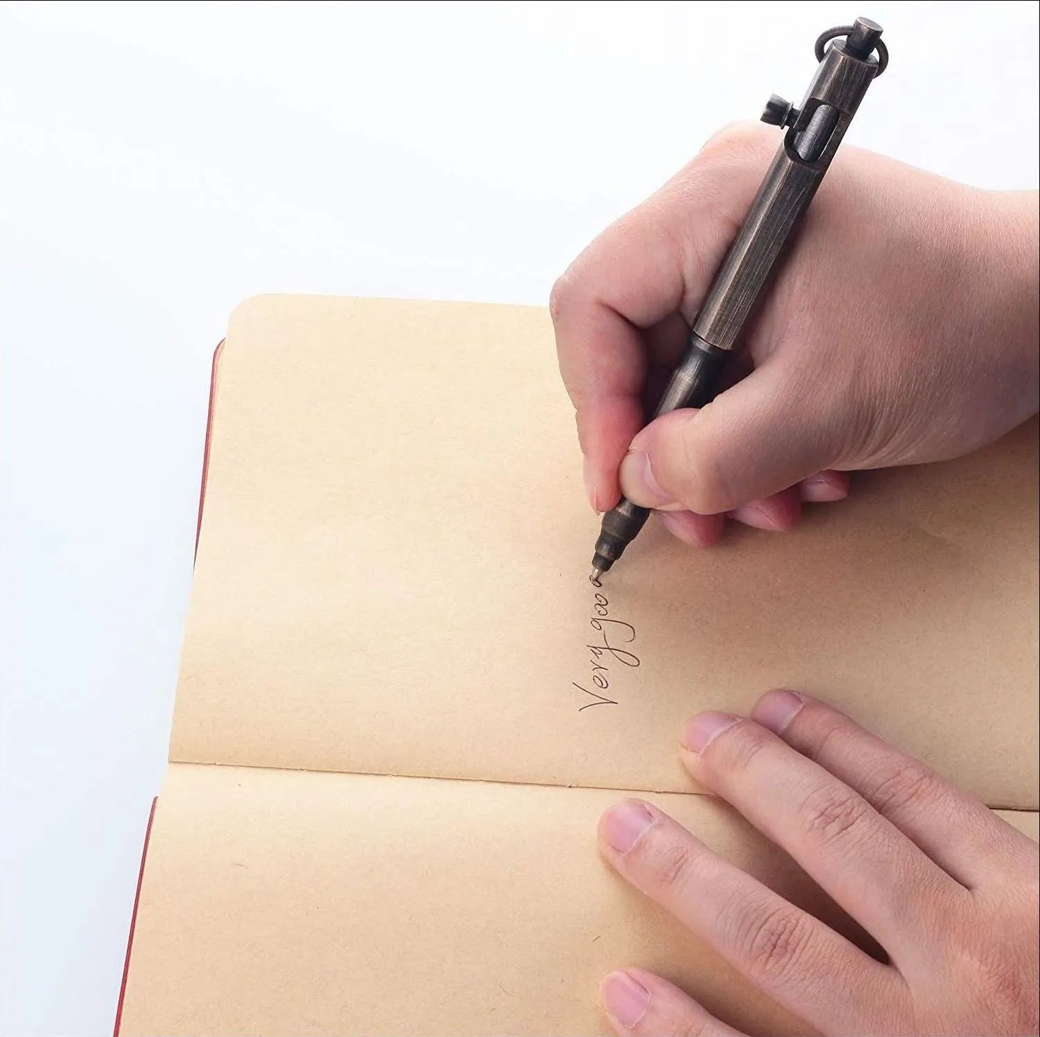 Brass hexagonal bolt tactical pen in brass natural colour and retro black, 13cm long.