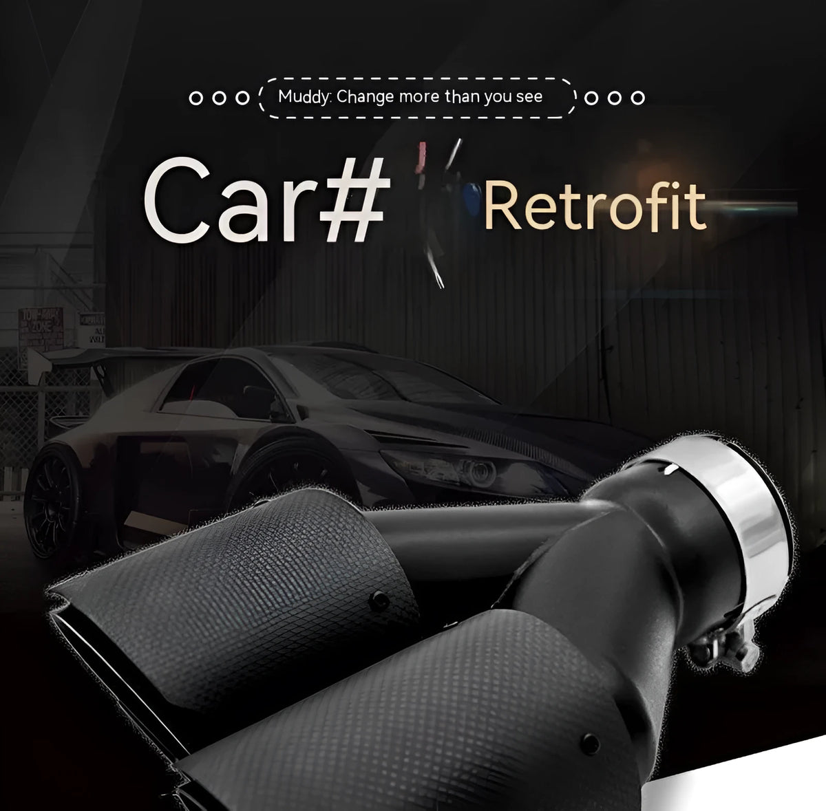 Black carbon fibre car exhaust pipe with double outlet tail nozzle, 250mm modification silencer