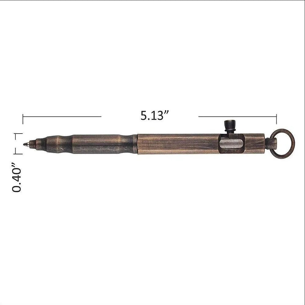 Brass hexagonal bolt tactical pen in brass natural colour and retro black, 13cm long.