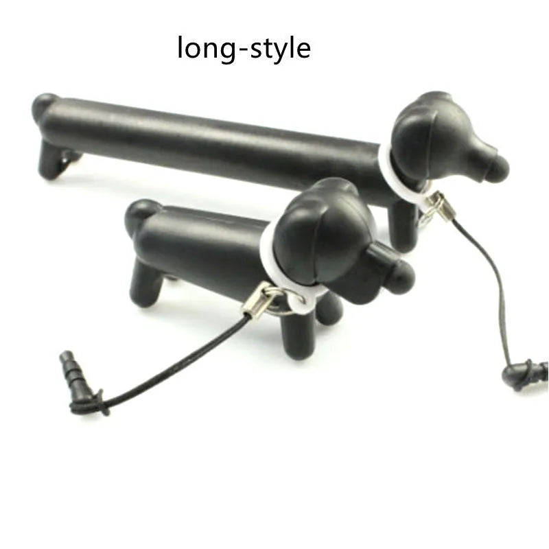 Black dog shaped touch screen pen with extendable length on white background