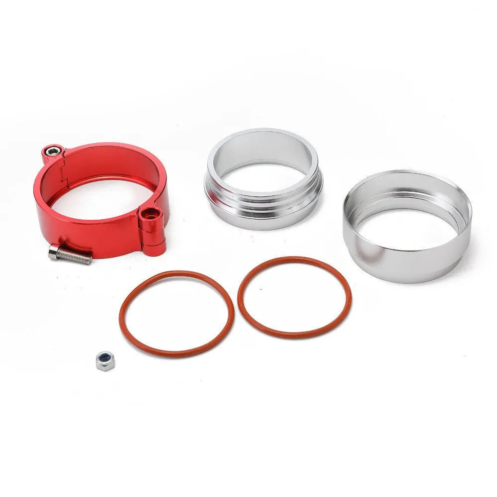 Aluminium exhaust clamp for car modification in black, blue or red colours