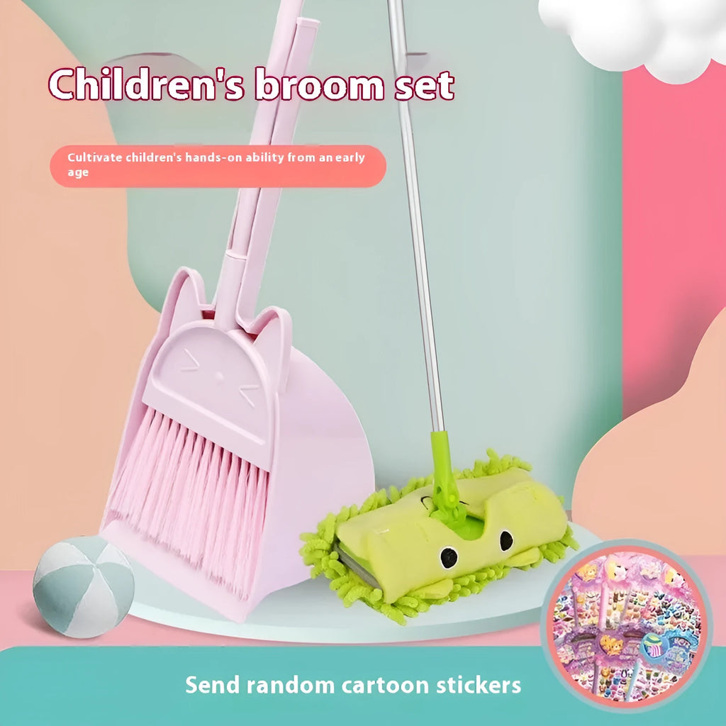 Purple broom and dustpan set with rotating brush holder and non-stick surface