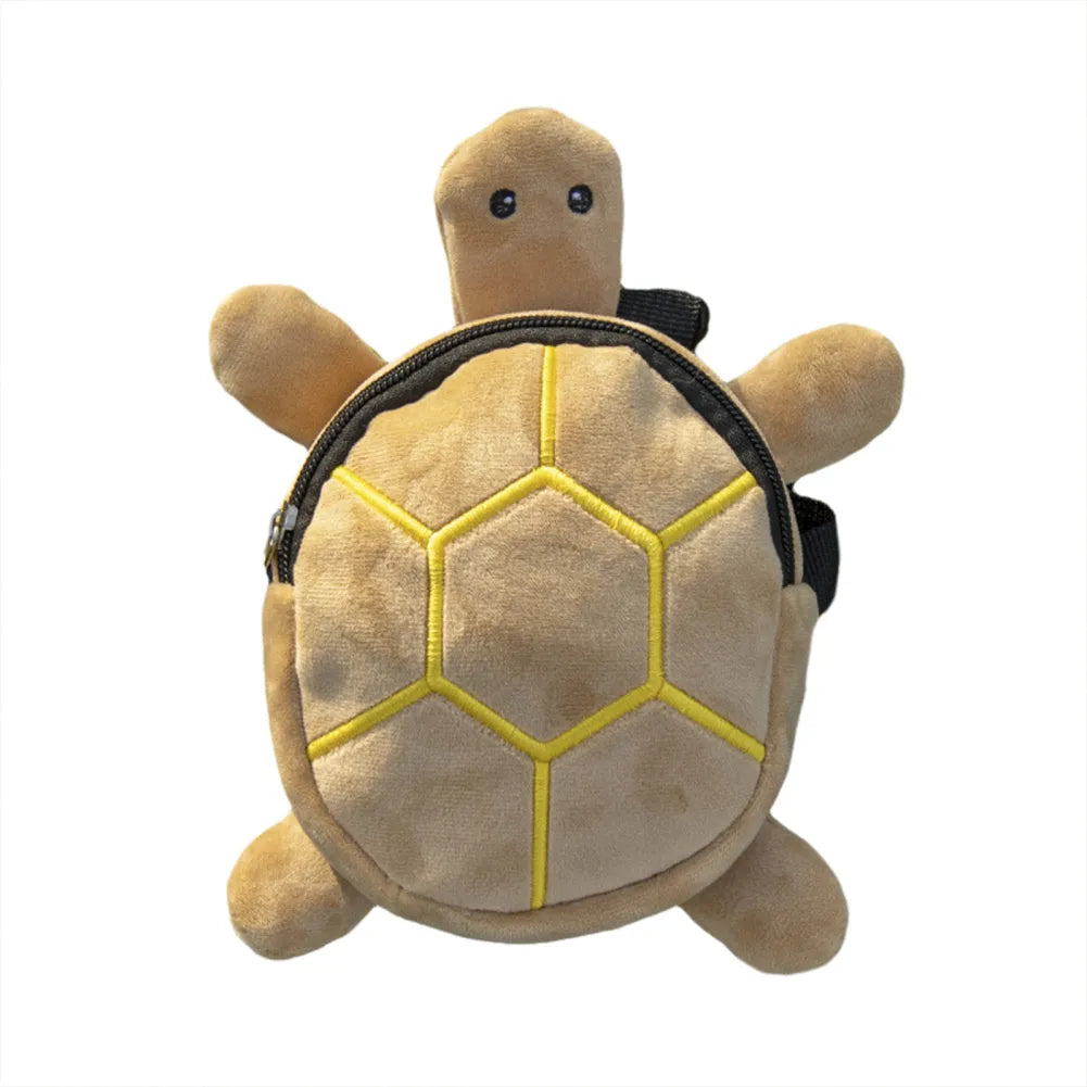 Turtle-shaped dog backpack harness with metal zipper in four colour options on small dog