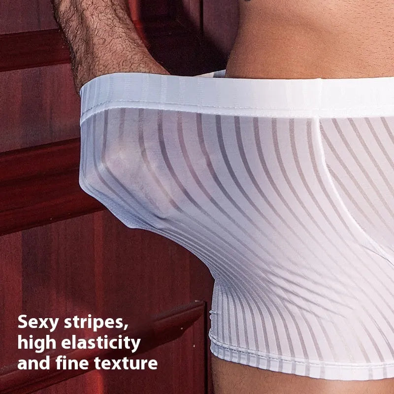 Men's striped nylon boxer briefs underwear in black, white and dark grey colours