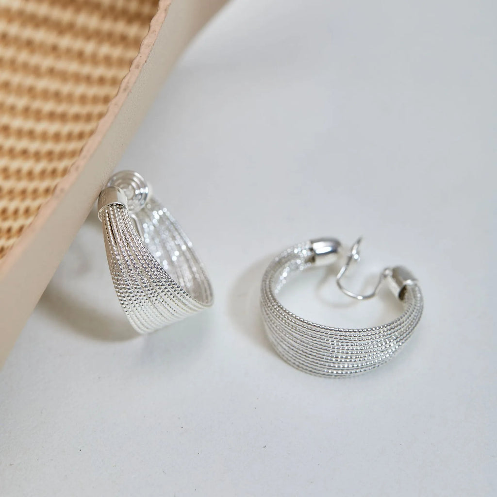 Multi-layer geometric copper earrings set with gold and silver electroplated stud and clip earring pairs