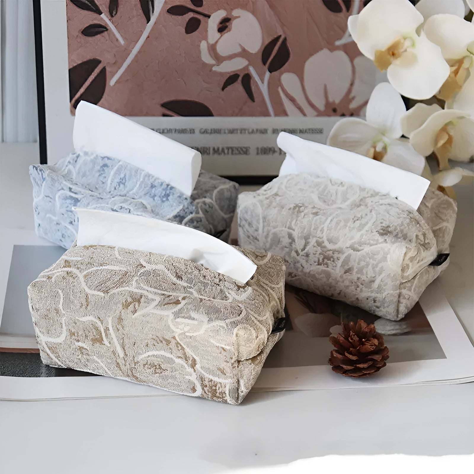 Cotton floral tissue box cover in pastoral Chinese style for living room tables