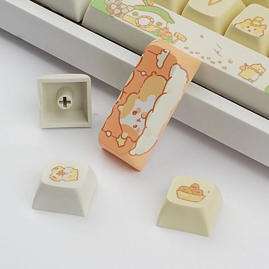Custard and mouse character design mechanical keyboard keycaps set for 68 75 98 100 percent layouts
