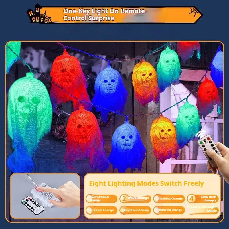 Battery-powered Halloween LED coloured lights for indoor wall decoration in two length options.