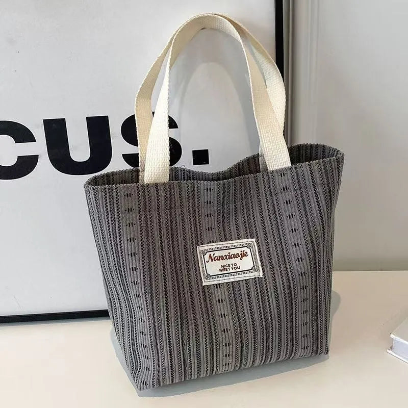 Japanese style corduroy handbag in ivory white, grey or dark brown colour