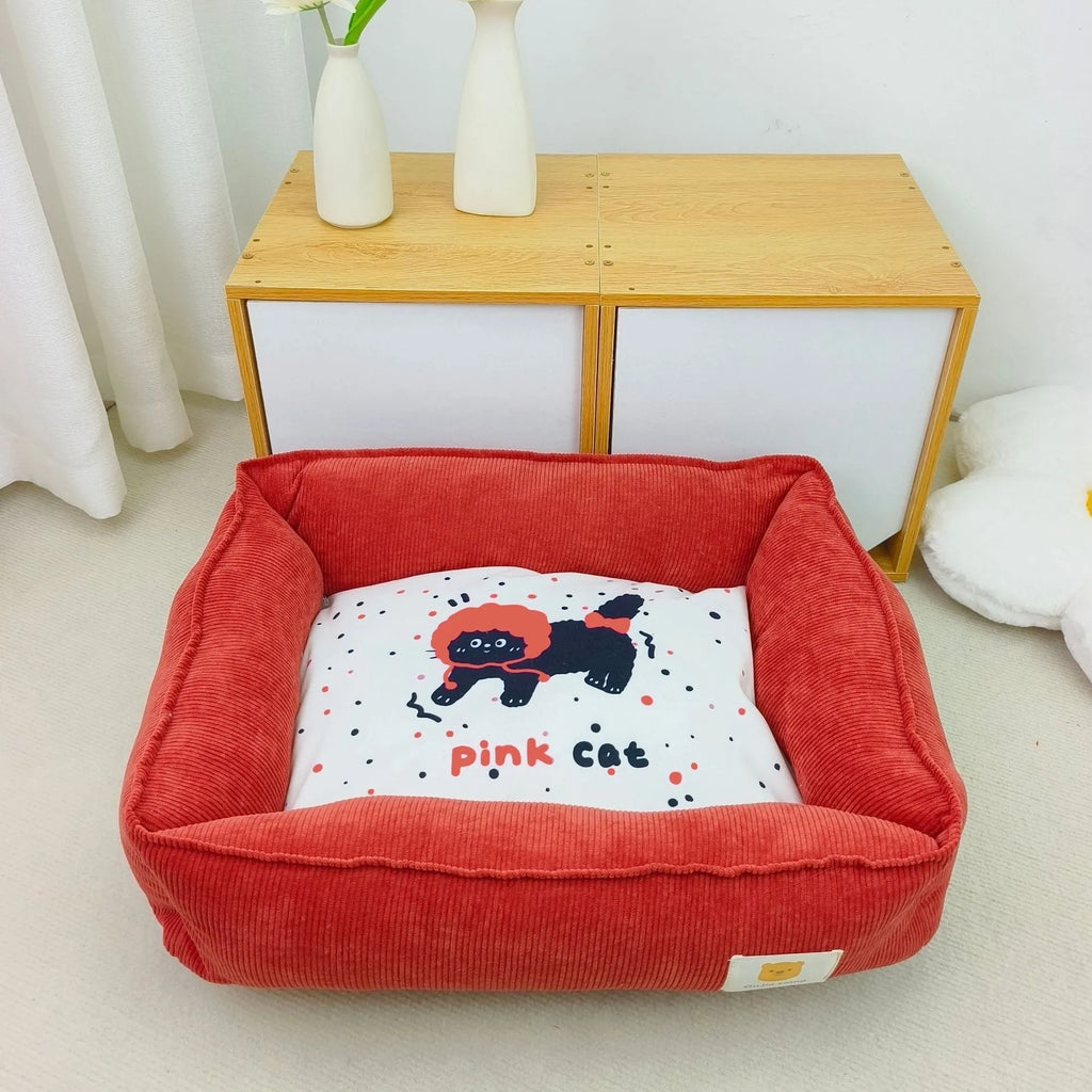 Soft cotton dog pet nest in light blue, shown in a 50x40cm size for winter comfort.