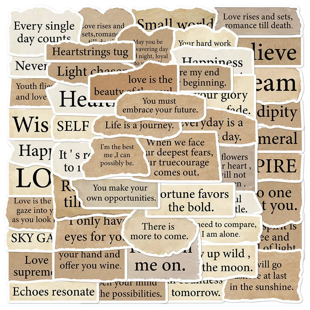 Torn English design decorative stickers for laptops and notebooks, PVC material, waterproof