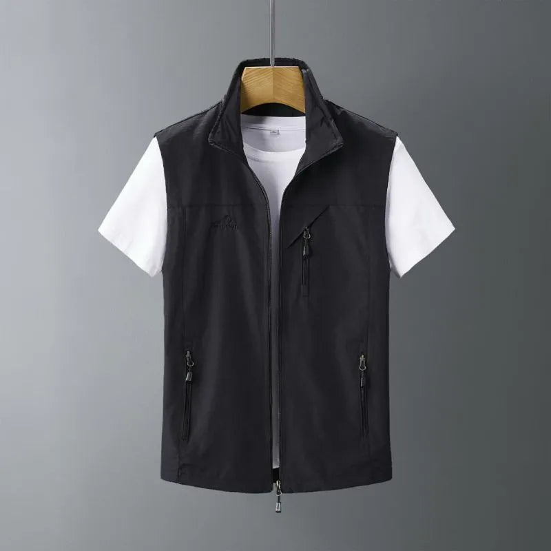 Men's slim fit rabbit fur waistcoat with a hood in a neutral colour.