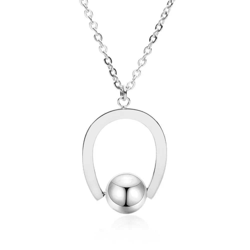 Stainless steel bead chain necklace with geometric pendant in gold or silver electroplated finish