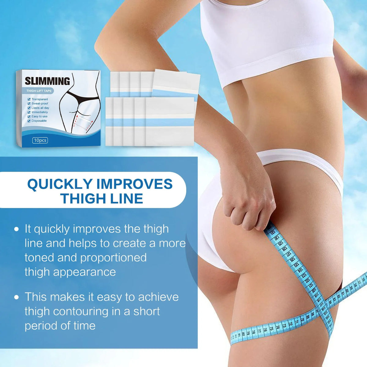 Box containing 10 individual square body shaping patches for slimming and body tightening.