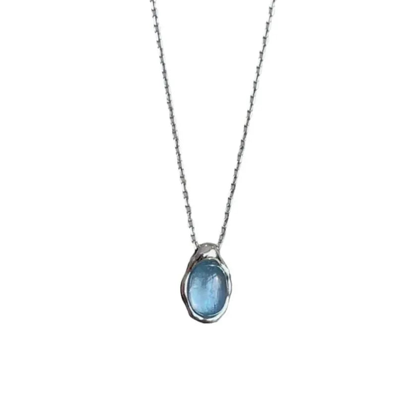 Navy blue water drop necklace with cross chain design in platinum colour, adjustable 41-50cm length