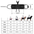 Black oxford cloth dog harness with chest strap and leg support for rehabilitation