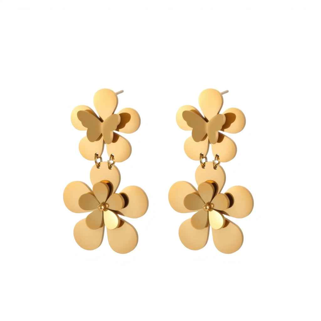 Gold floral butterfly design stainless steel earrings for women with 18K electroplating