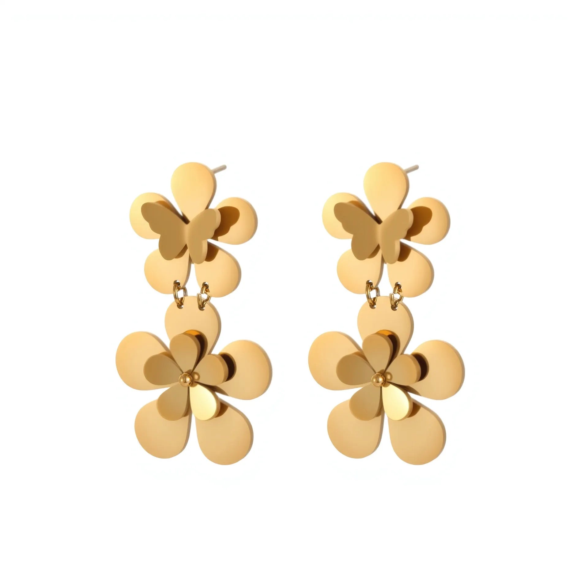 Gold floral butterfly design stainless steel earrings for women with 18K electroplating