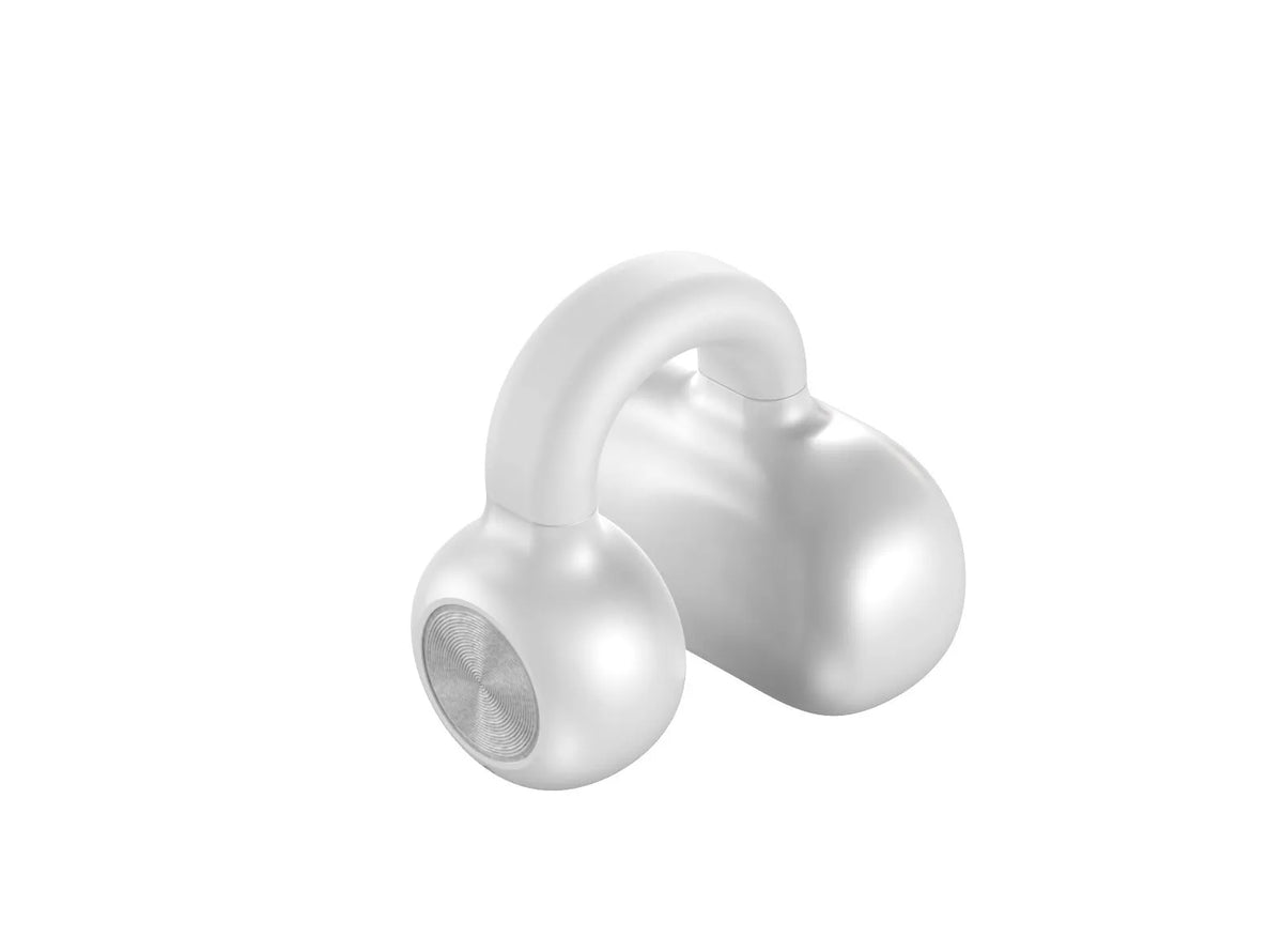 Black wireless bone conduction clip-on earphones with charging cable