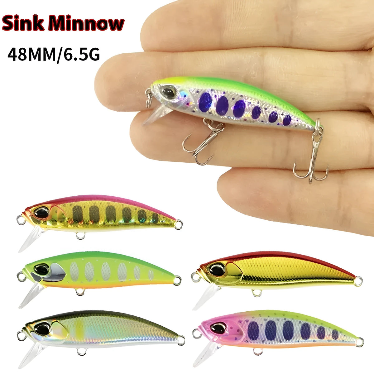 48mm Japanese submerged Mino fishing lure for mandarin fish and snakehead in multiple colour options