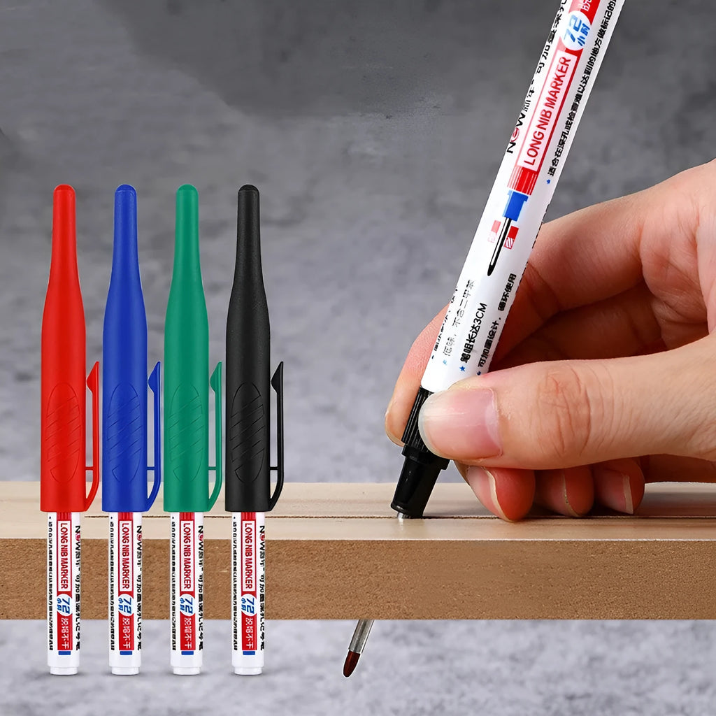 Oil-based quick-dry waterproof marker for woodworking in black, red, blue, and green colours