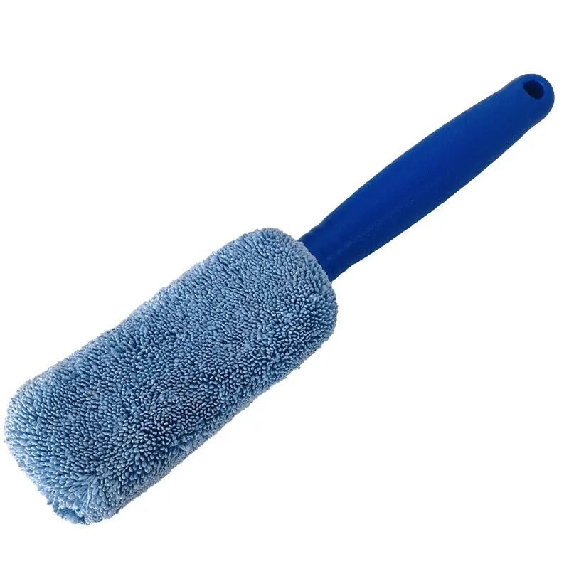 29cm long handle microfiber tyre brush for car wheel cleaning in blue colour