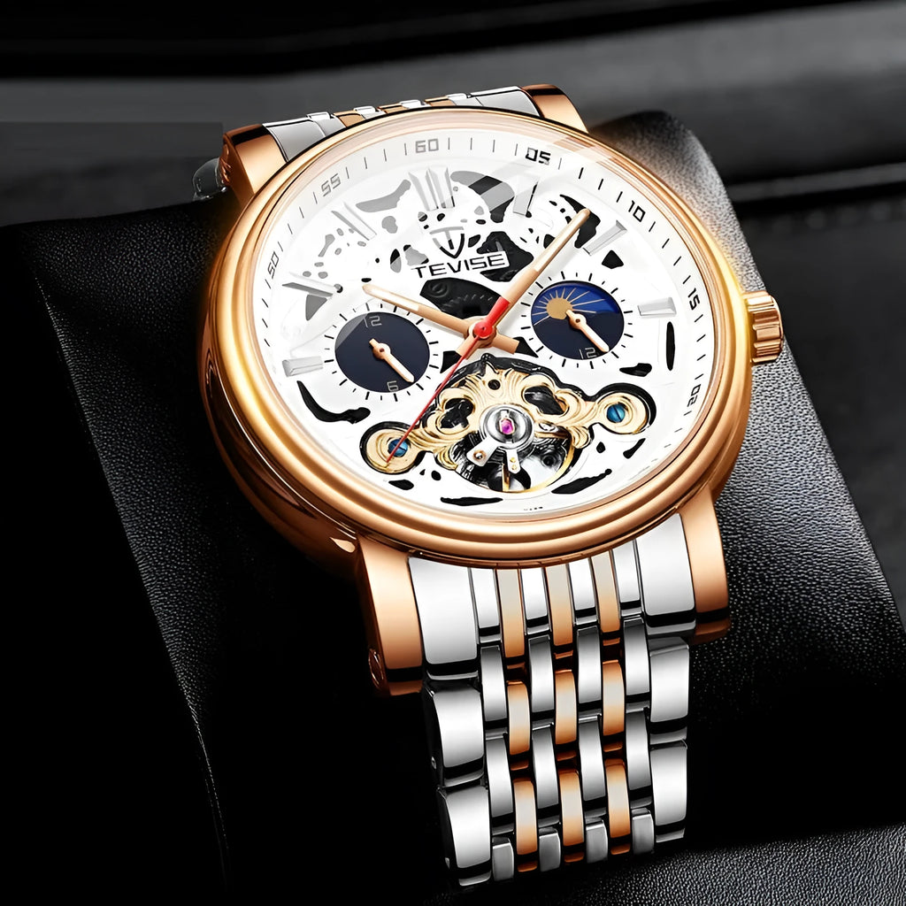 Men's T867 series tourbillon mechanical watch with waterproof design and luminous hands