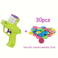 Green and purple battery-free interactive cat toy launcher with foam discs