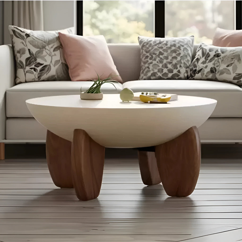 White solid wood coffee table with adjustable height feature and storage compartment