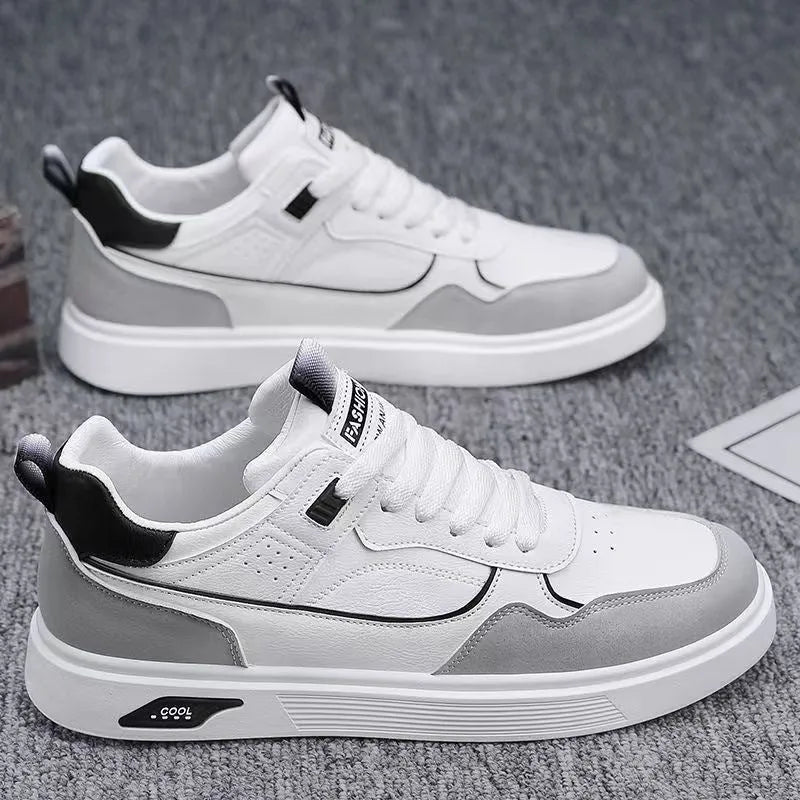 Men's low-top canvas board shoes in beige with mesh lining and round toe.