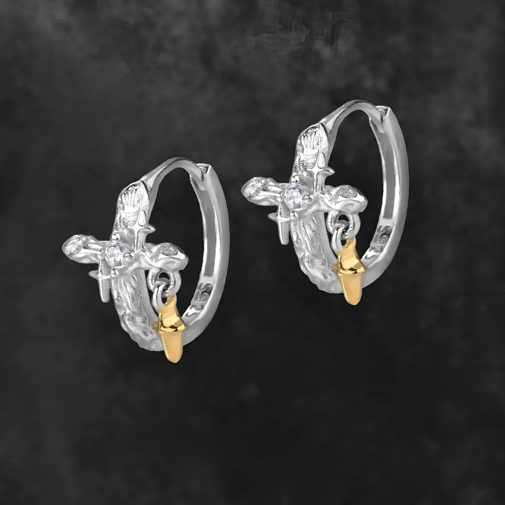 Women's geometric cross earrings in 925 silver with white gold colour electroplating