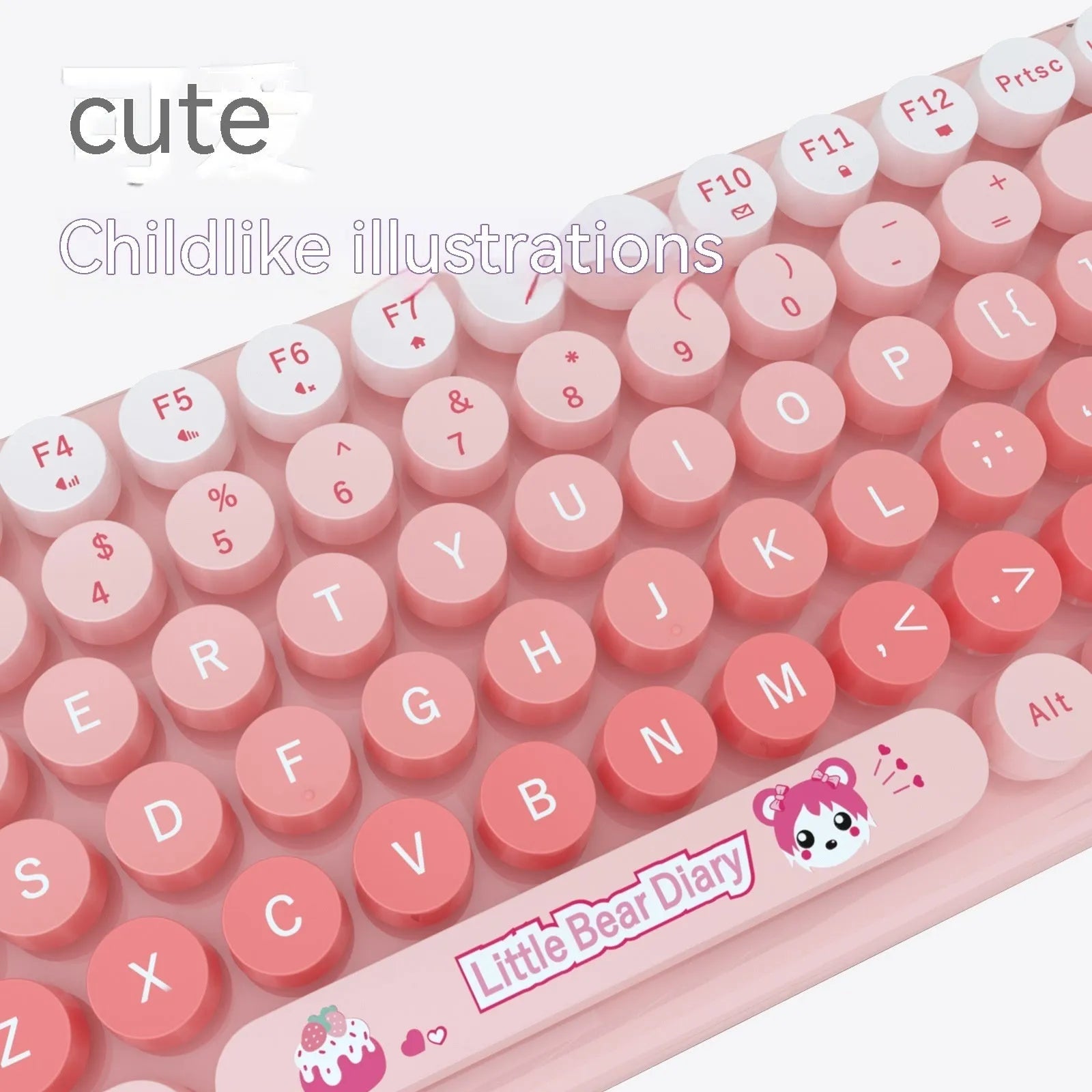 Candy pink wireless keyboard and mouse set with compact 43.5cm keyboard dimensions