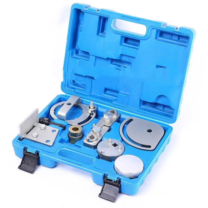 Volvo 8-piece carbon steel engine timing tool set for Land Rover and Volvo T6 engine repair.