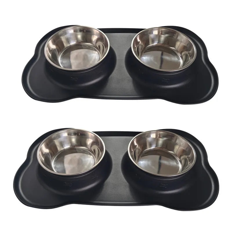 Large silicone dog bowl with a shiny stainless steel inner liner, shown in blue colour.