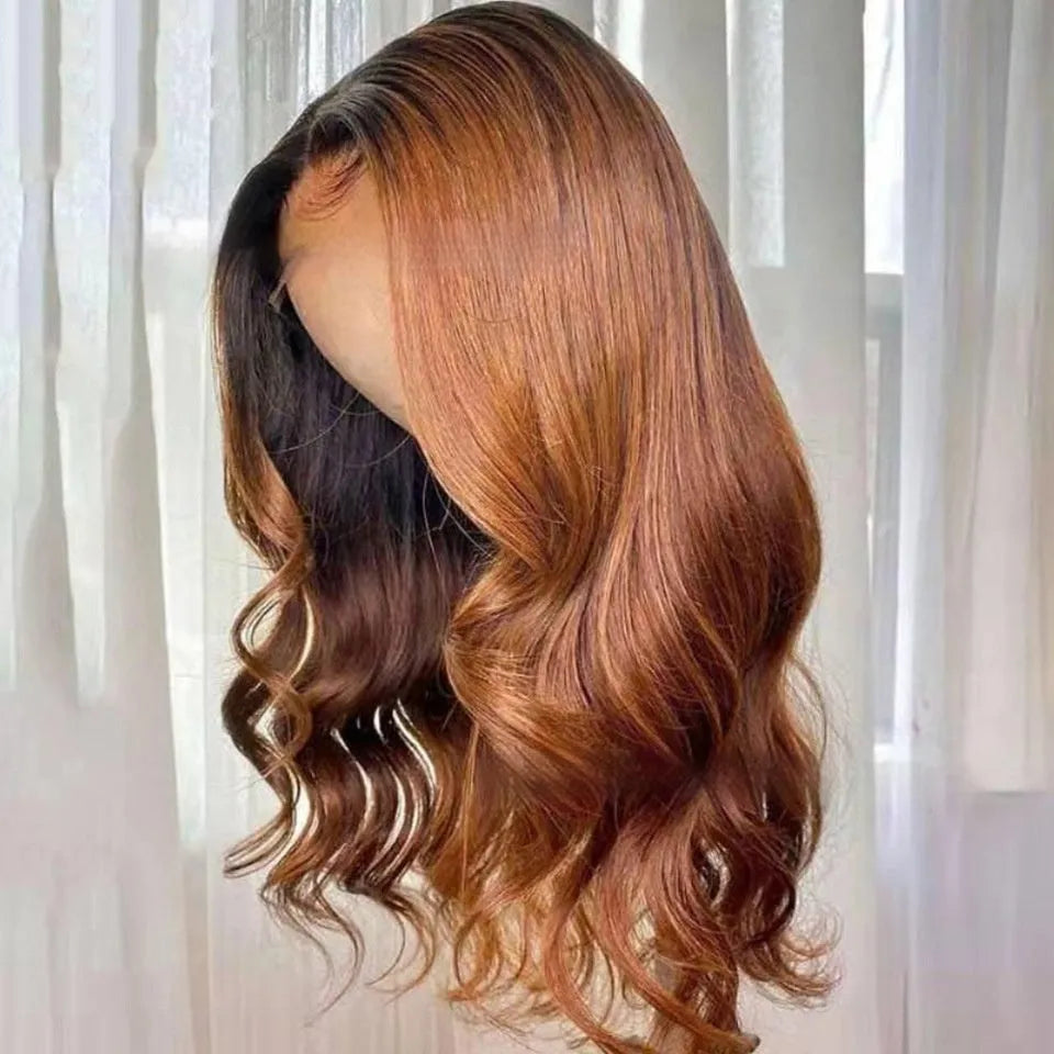 Real human hair gradient lace front wig in Ruili style on a former lace head cap mannequin.