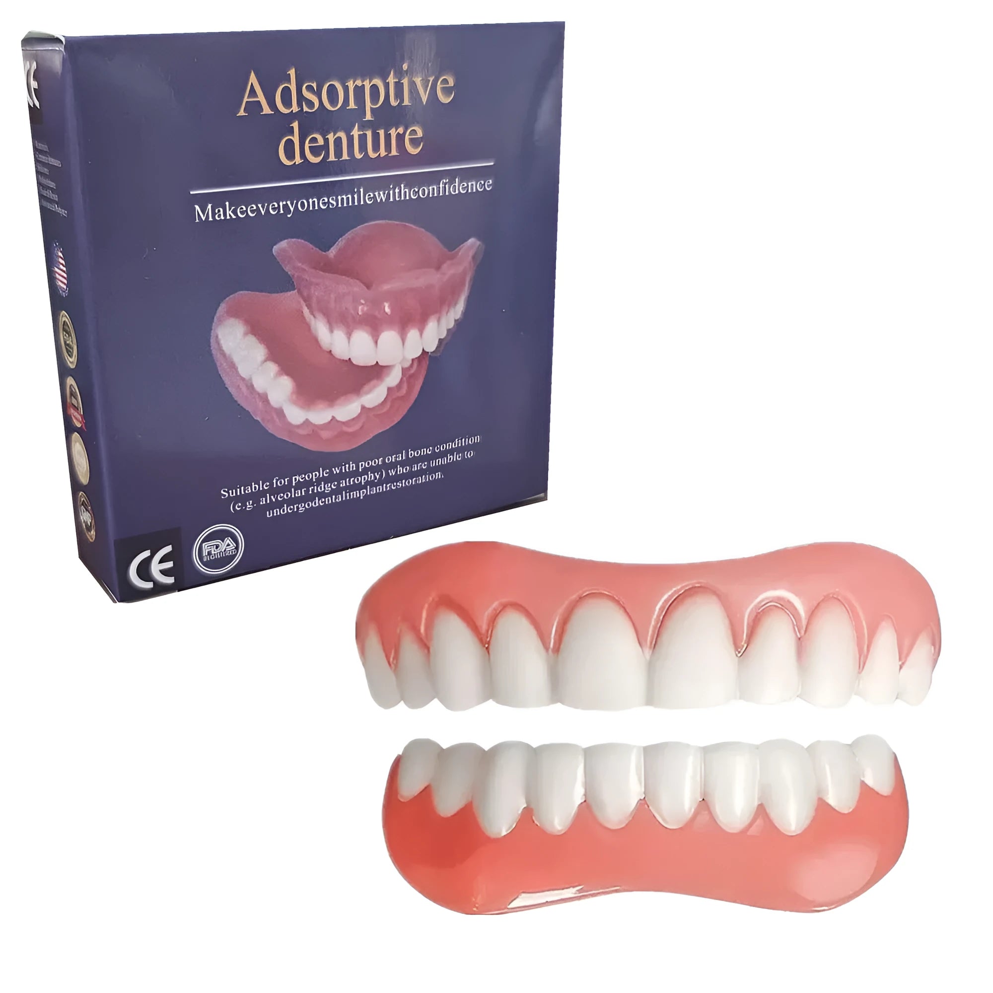 Silicone simulation smile dentures in colour box packaging for dental training
