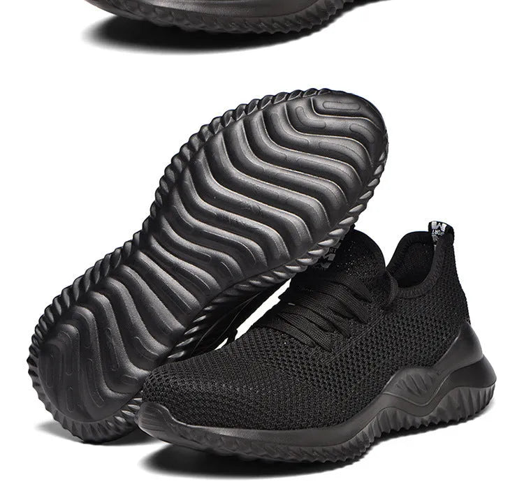 Work safety shoes with steel toe cap protection and EVA midsole in black, grey, and dark green colours