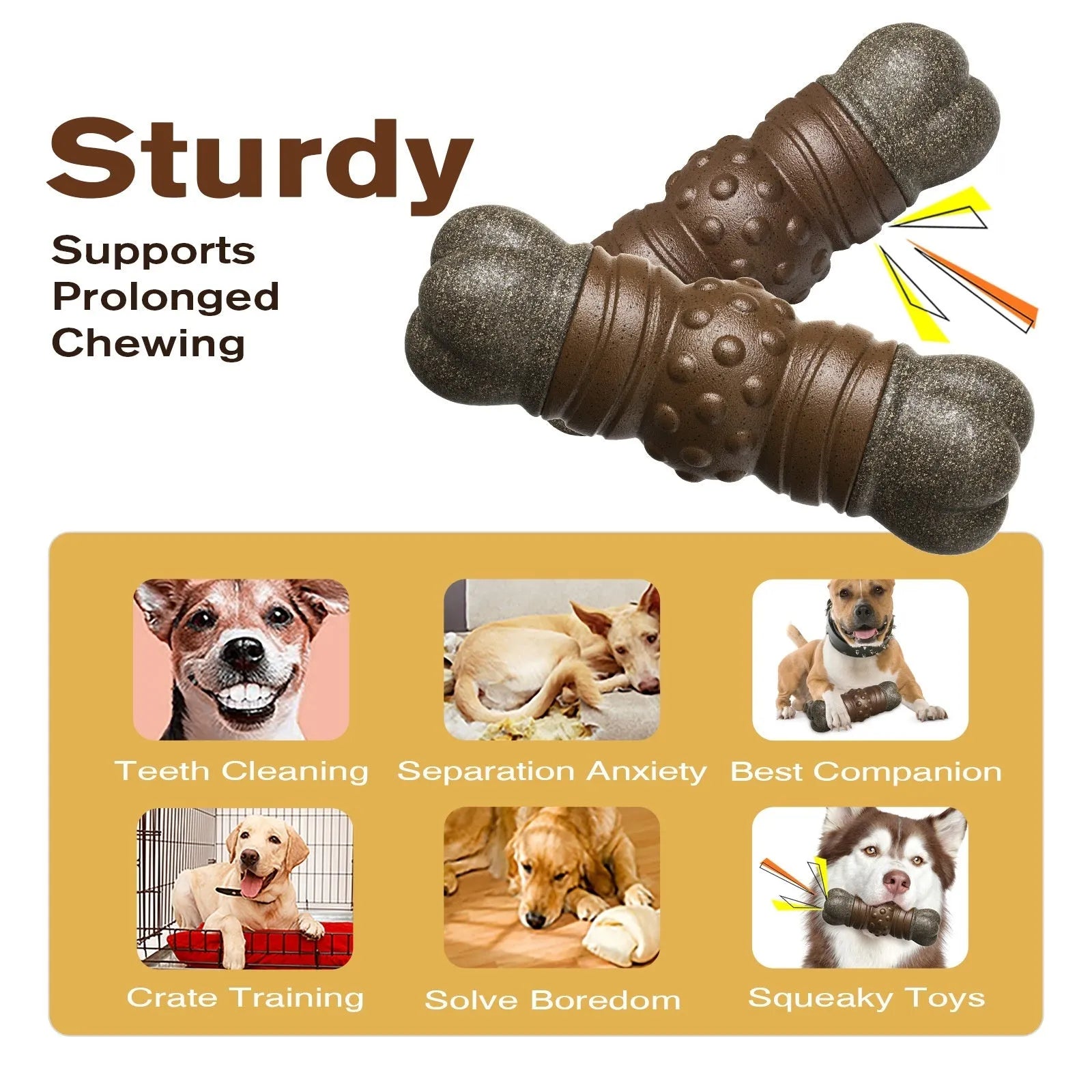 Wood colour plastic dog molar cleaning rod toy measuring 22cm in length