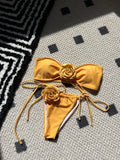 Women's solid colour polyester swimsuit with adjustable drawstring tube top and split briefs