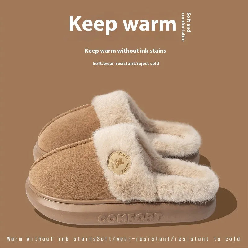 Plush fleece indoor slipper with thick PVC sole in chosen colour