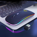 Black and white dual-mode wireless mouse with luminous charging indicator and silent click design
