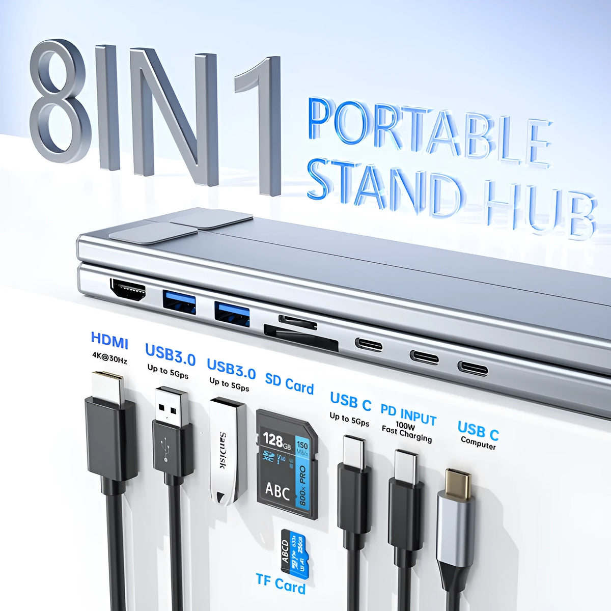 Aluminium alloy foldable laptop docking station with multi-interface hub connectivity