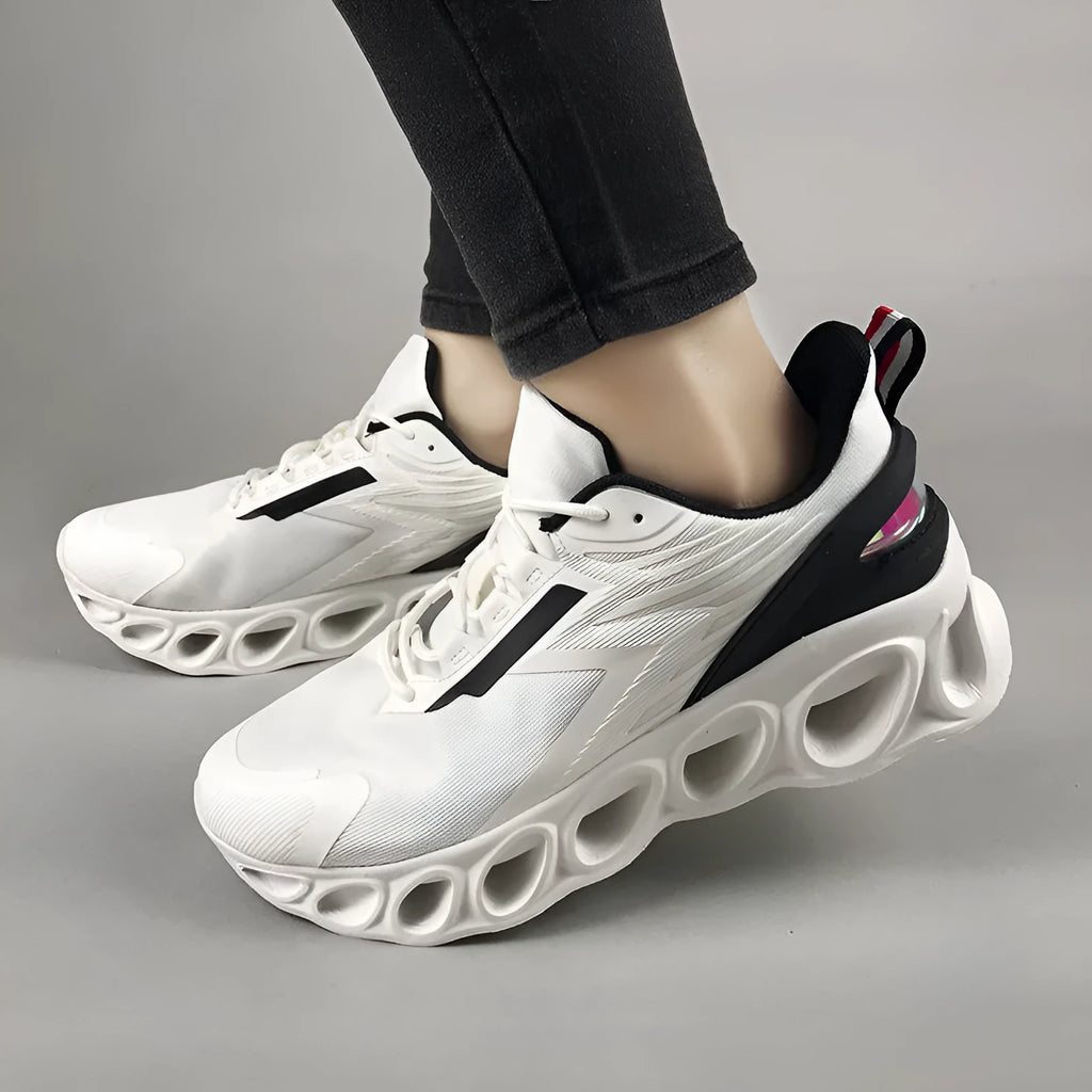 Men's casual sports shoes in black colour with mesh upper and lace-up front closure