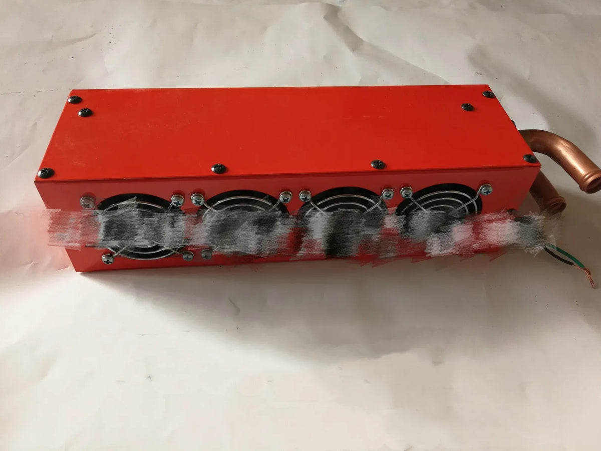 Metal car heater unit with copper pipe for 12V and 24V vehicles, dimensions 34x12x8 cm
