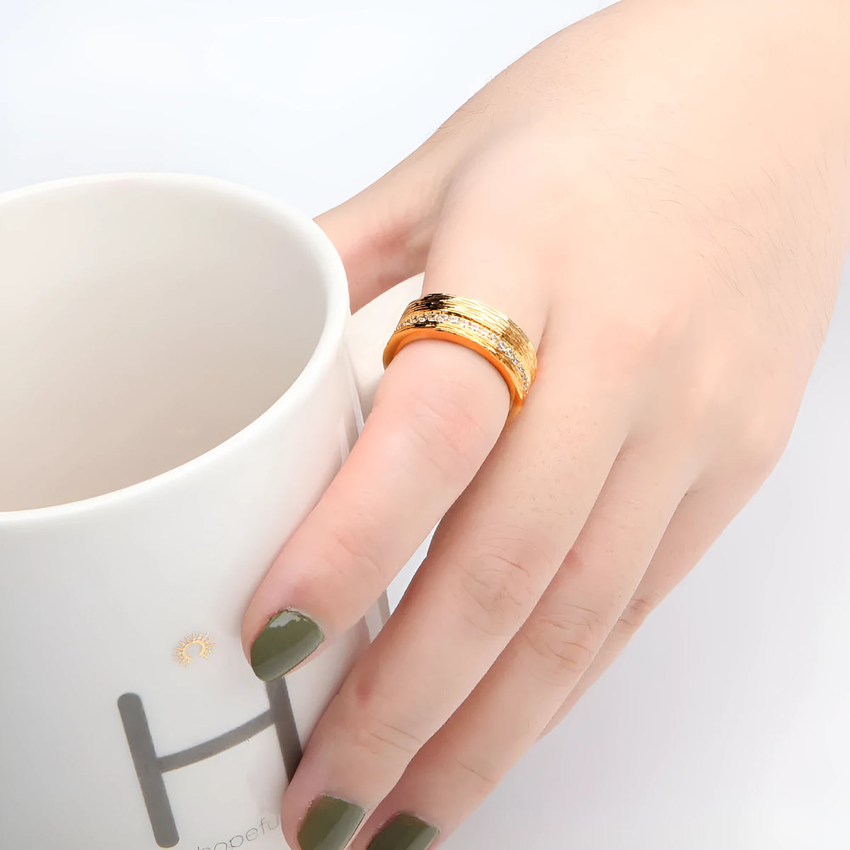 Gold geometric zircon ring in women's sizes 6, 7 and 8