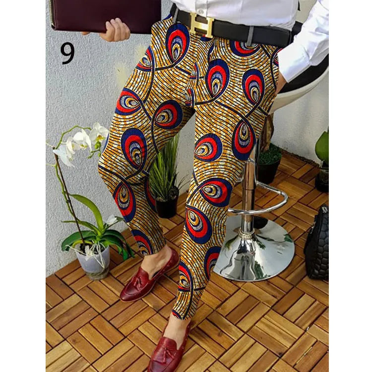 Men's slim-fit plaid casual trousers with straight-leg design and elastic fabric